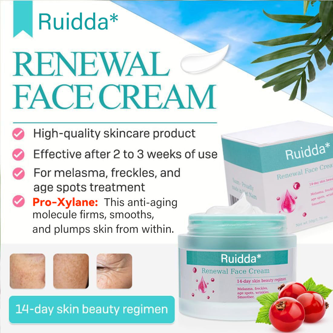 😍"Ruidda Renewal Face Cream – 5 All-Natural Ingredients, USA Family Farm Made, Centuries-Trusted for All Ages & Skin Types"