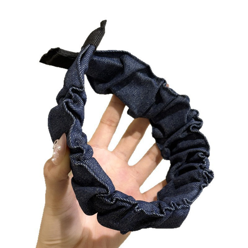 "Denim Ruffle Headband – Casual-Chic Scrunched Hair Accessory for Everyday Style"