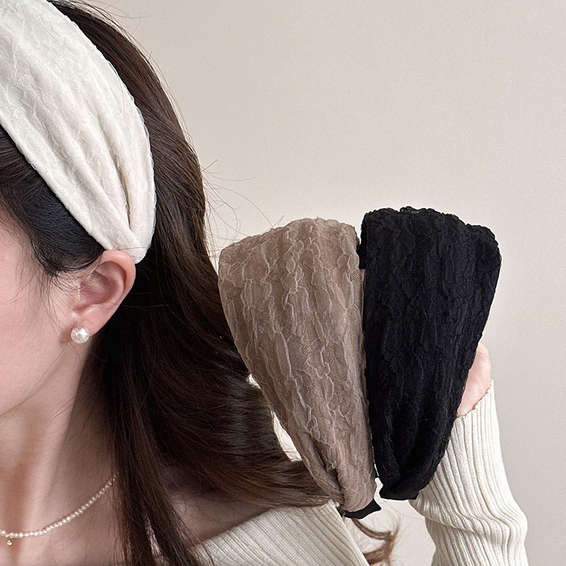 "Soft Textured Cream Headband – Elegant Stretch Hair Wrap for Everyday Chic"