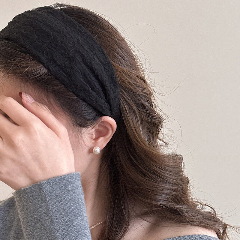 "Soft Textured Cream Headband – Elegant Stretch Hair Wrap for Everyday Chic"