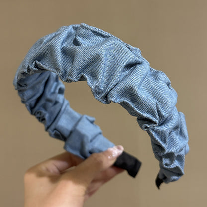 "Denim Ruffle Headband – Casual-Chic Scrunched Hair Accessory for Everyday Style"